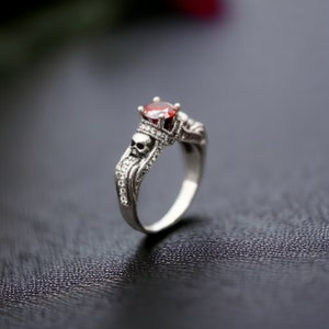 925 Silver Gothic Skull Engagement Ring, Memento Mori Dark Wedding Jewelry