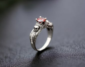 925 Silver Gothic Skull Engagement Ring, Memento Mori Dark Wedding Jewelry