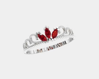 Anillo de plata 925 con circonita cúbica marquesa, tiara de plata, corona minimalista, anillo alternativo de diamantes, regalo apilable para ella.