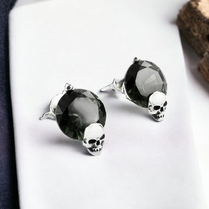 925 Silver Gothic Skull Stud Earrings with Cubic Zirconia