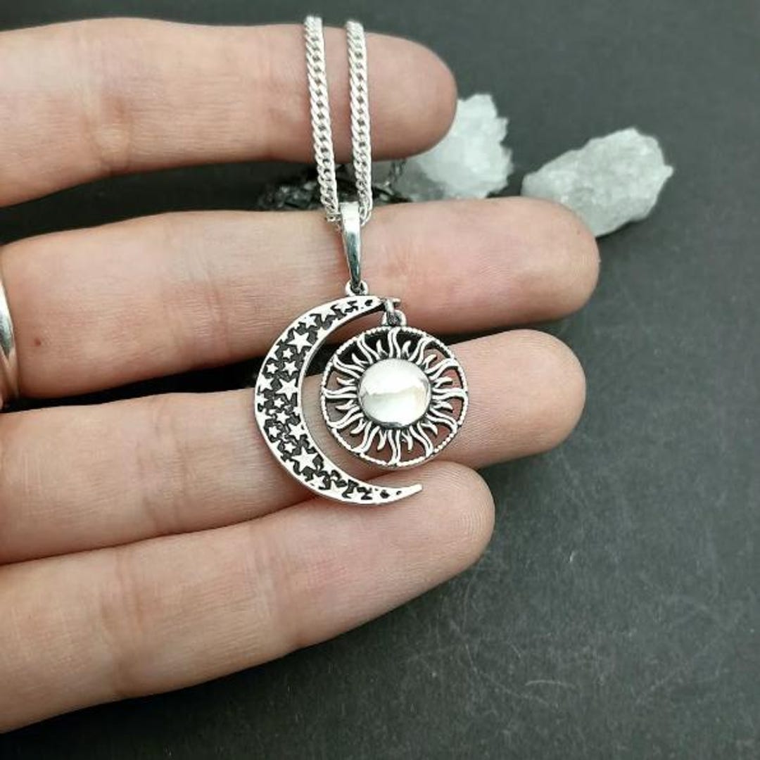 Silver Sun and Moon Necklace | Sun and Stars Pendant | Celestial ...