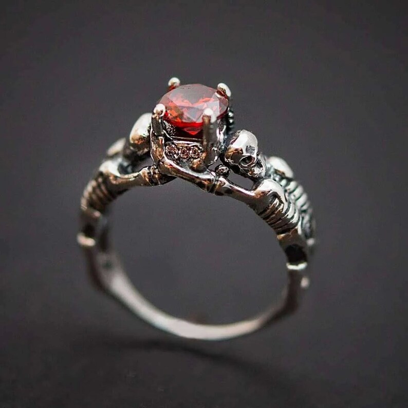 Skull engagement ring Sterling Silver Dark Gothic Skull Etsy