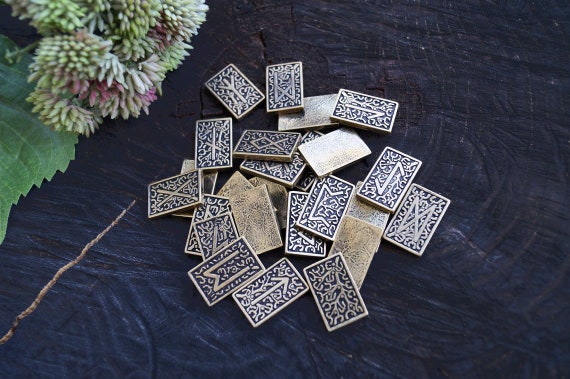 Bronze Elder Futhark Runes in Leather Pouch Divination Tools Witch gift