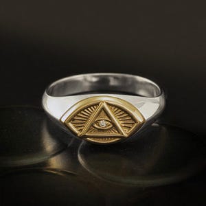 Masonic Signet Ring | Eye of Providence | Illuminati Ring | Sterling Silver & Gold Filled | No G Letter