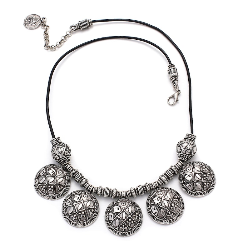 Silver plated Slavic ethnic necklace from Samite collection medieval necklace Valentines gift for girlfriend Statement necklace