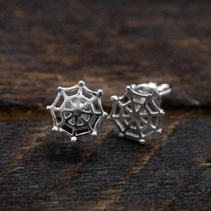 Goth stud earrings Tiny spider web earrings