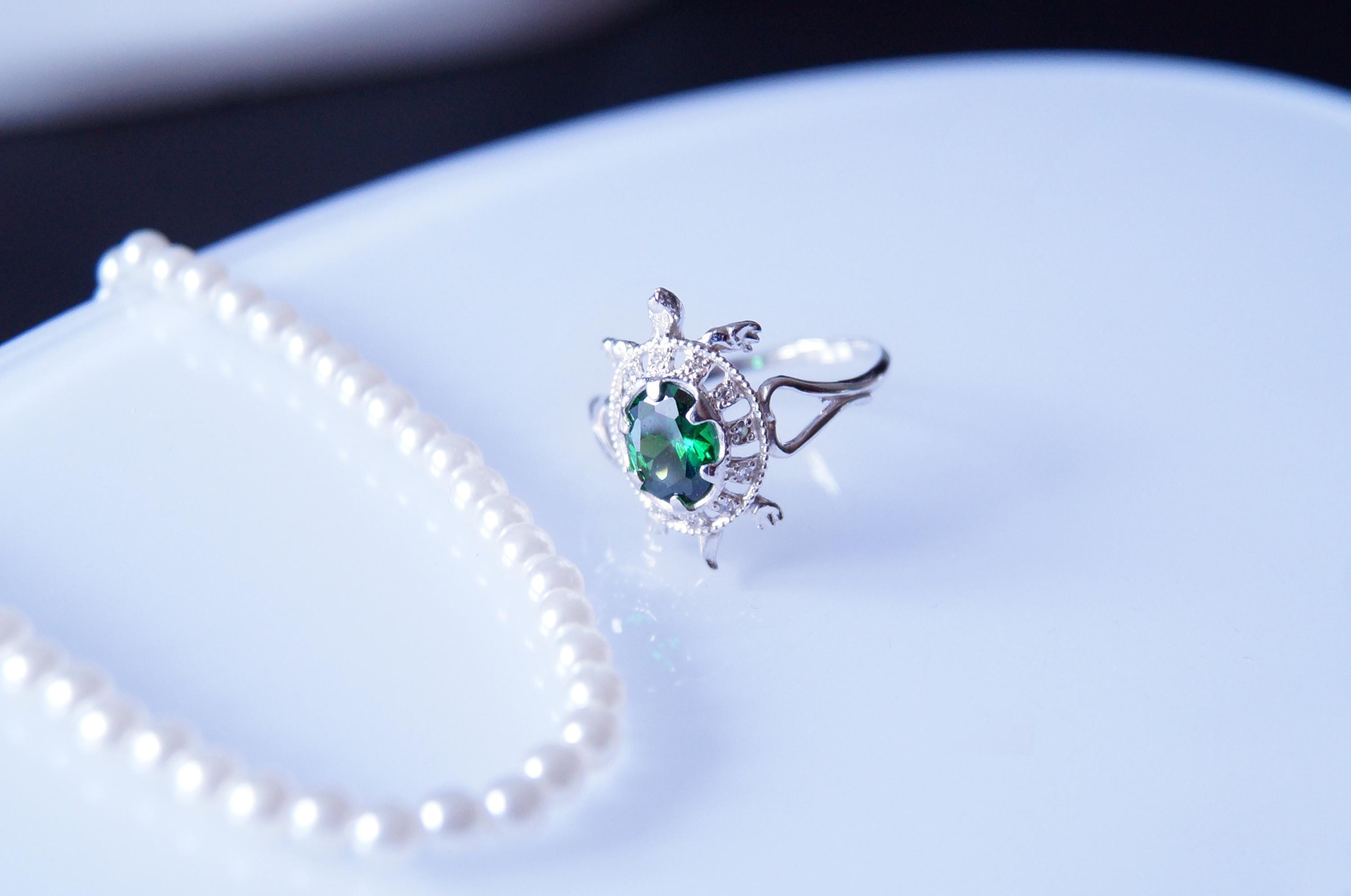 Bague Argent Tortue Avec Pierre Brune Et Zirconiums - Taille 64/65