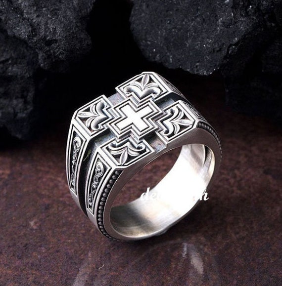 Silver Cross Men's Ring Cross Ring Christian Etsy