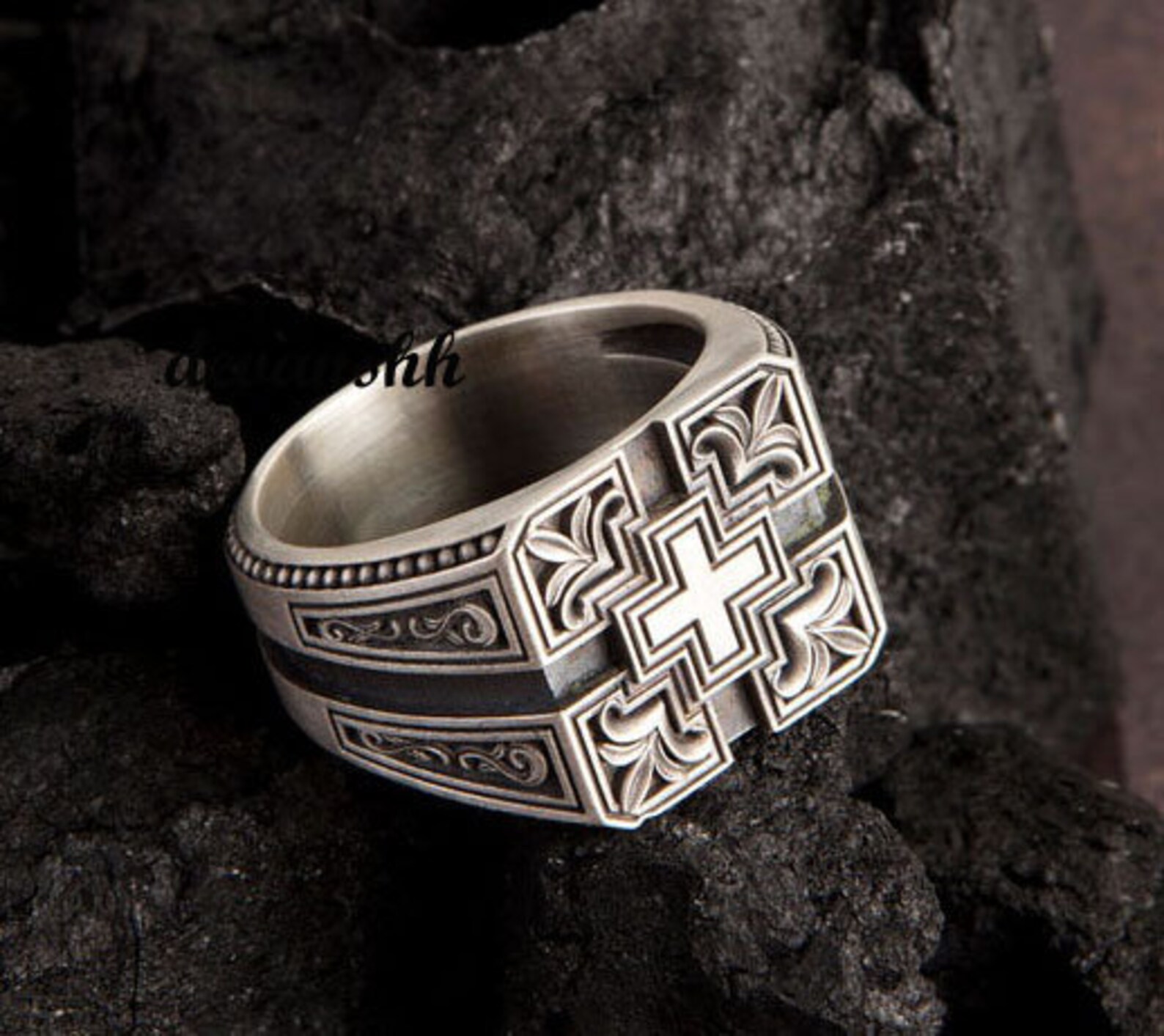 Silver Cross Men's Ring Cross Ring Christian Etsy