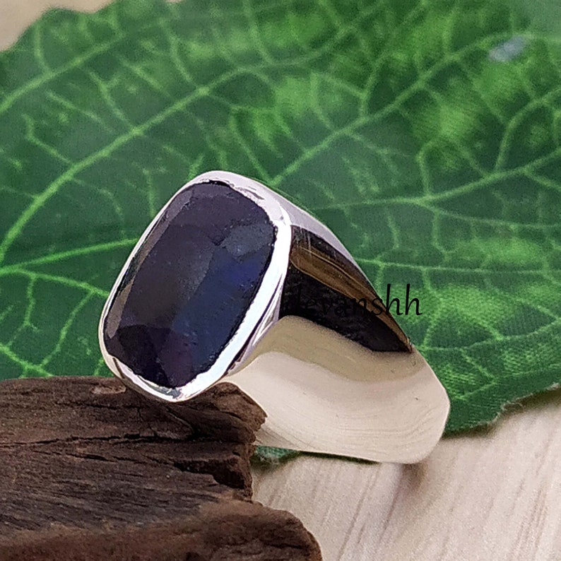 Blue Sapphire Ring Silver Men's Ring Sterling Silver | Etsy