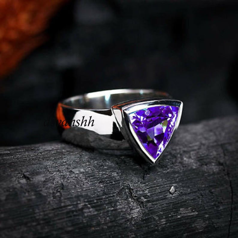 Handmade Amethyst Mens Ring Solid 925 Sterling Silver Etsy