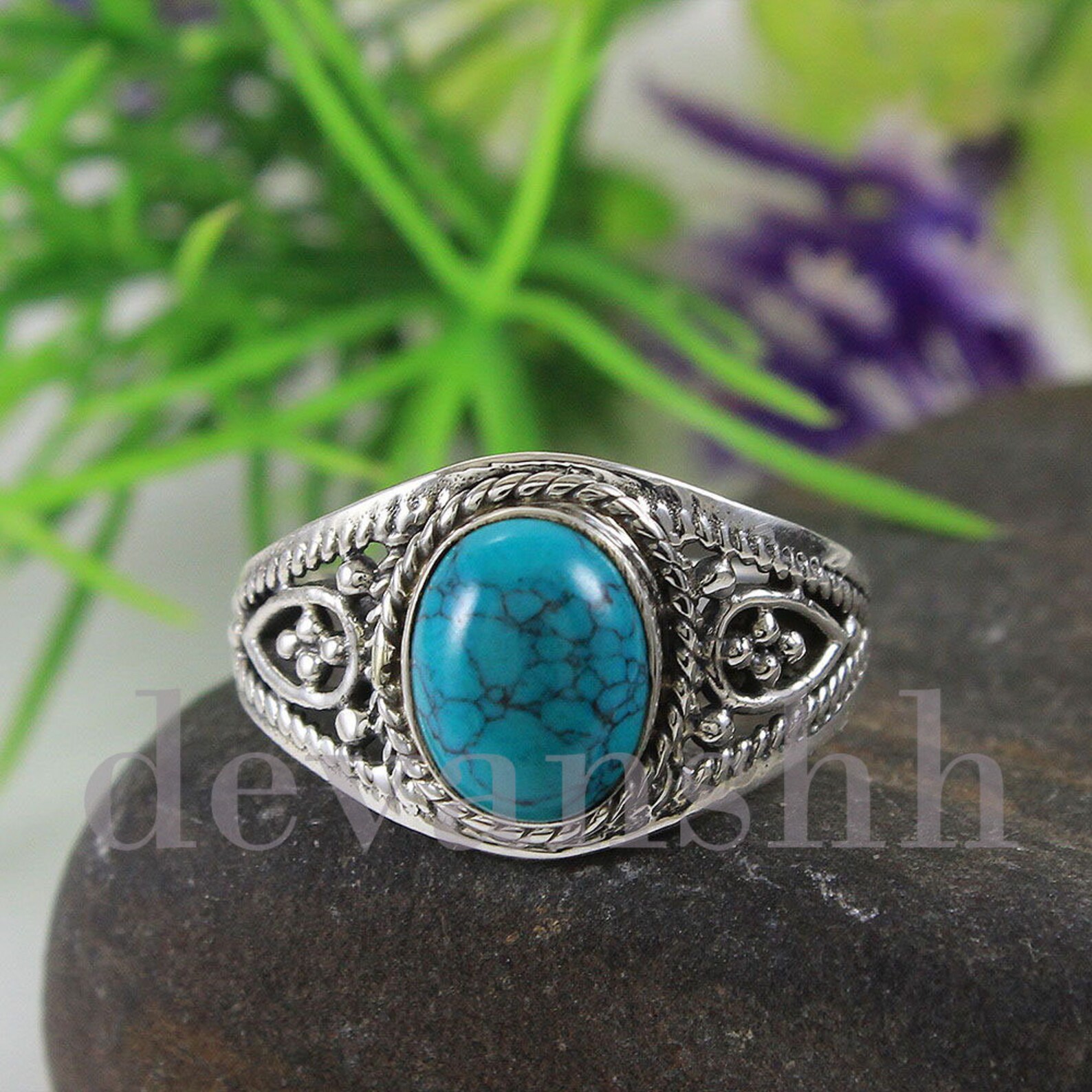 Sale Turquoise Ring Turquoise Stone Ring Turquoise Silver Etsy