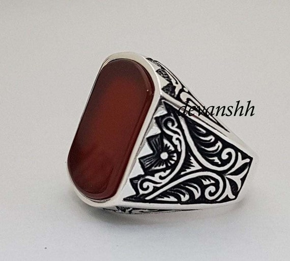 Carnelian Mens Ring Gemstone Mens Ring Signet Mens Ring | Etsy