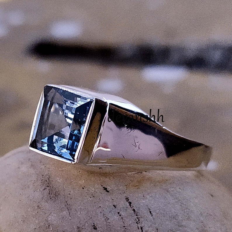 Natural Blue Topaz Mens Ring 925 Sterling Silver Gemstone Etsy UK
