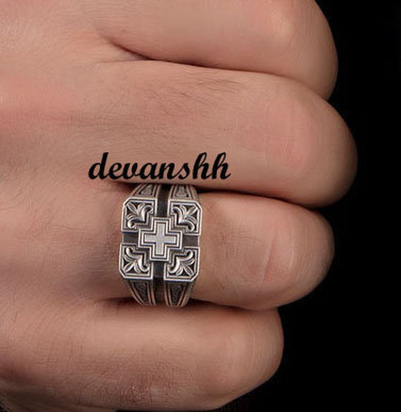 Silver Cross Men's Ring Cross Ring Christian Etsy
