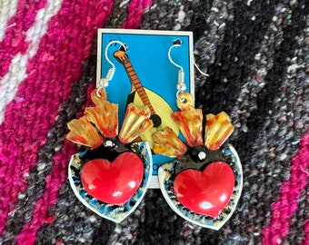 Sacred heart earrings Featuring the famous "Evil eye" El ojo que todo lo ve  Beautiful Corazon inspired earrings  from Guanajuato Mex.