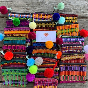Porte-monnaie mexicain Mini-porte-monnaie plat brodé fait main Porte-monnaie traditionnel mexicain, porte-monnaie coloré Petite pochette Authentique du Mex.