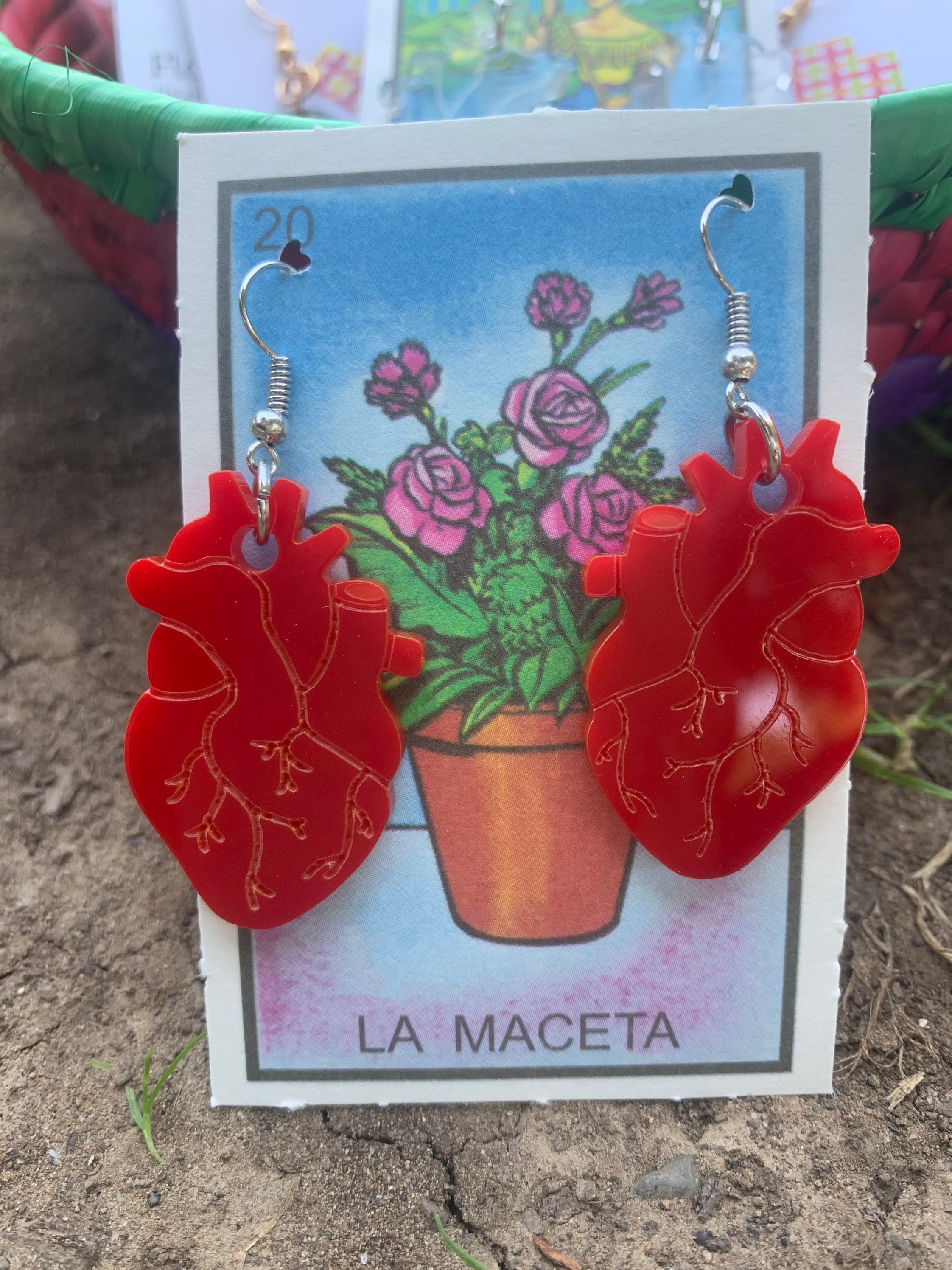 Heart earrings Anatomic heart tassel earrings Hand crafted Human heart  Lovely pair of earrings Authentic design Acrylic Folk Art earrings