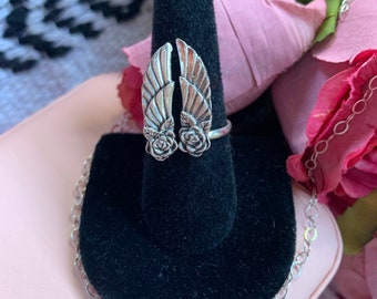 Gorgeous Angel wings silver rings Statement sterling silver .925 from Mexico Infinity Symbol rings Forever Love Protective jewelry