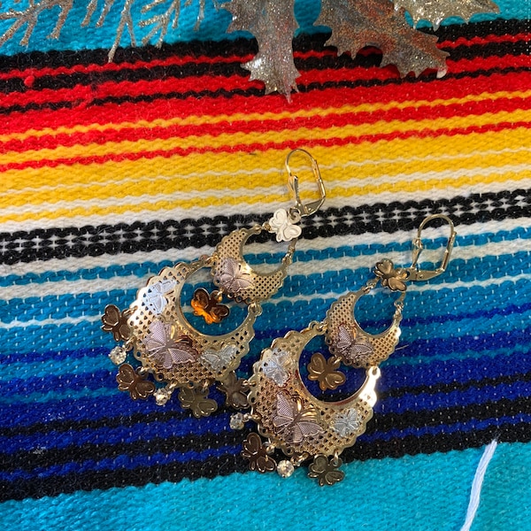 Filigree earrings Authentic from Mexico Filigrana artesanal  Oaxaca Guelaguetza earrings Tehuana earrings Gold plated Cinco de Mayo earrings