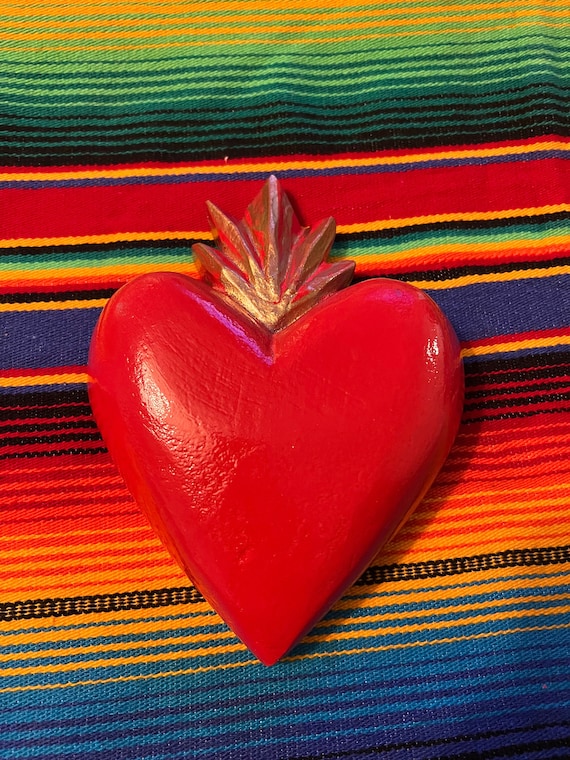 Sagrado Corazón Mexicano Deco Corazones Rústicos Día de muertos  decoraciones regalo de Navidad para su auténtico folklore mexicano Corazones  de madera -  México