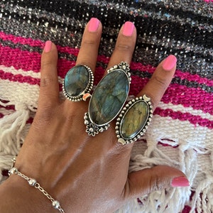 Genuine labradorite rings Authentic .925 sterling silver rings from Taxco Mexico Healing stones Stunning craftsmanship Protective amulet image 8