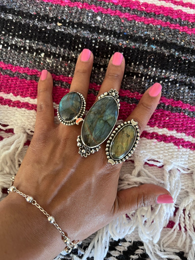 Genuine labradorite rings Authentic .925 sterling silver rings from Taxco Mexico Healing stones Stunning craftsmanship Protective amulet image 8