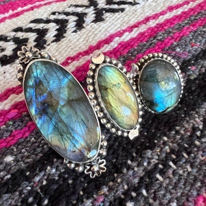 Genuine labradorite rings Authentic .925 sterling silver rings from Taxco Mexico Healing stones Stunning craftsmanship Protective amulet image 1