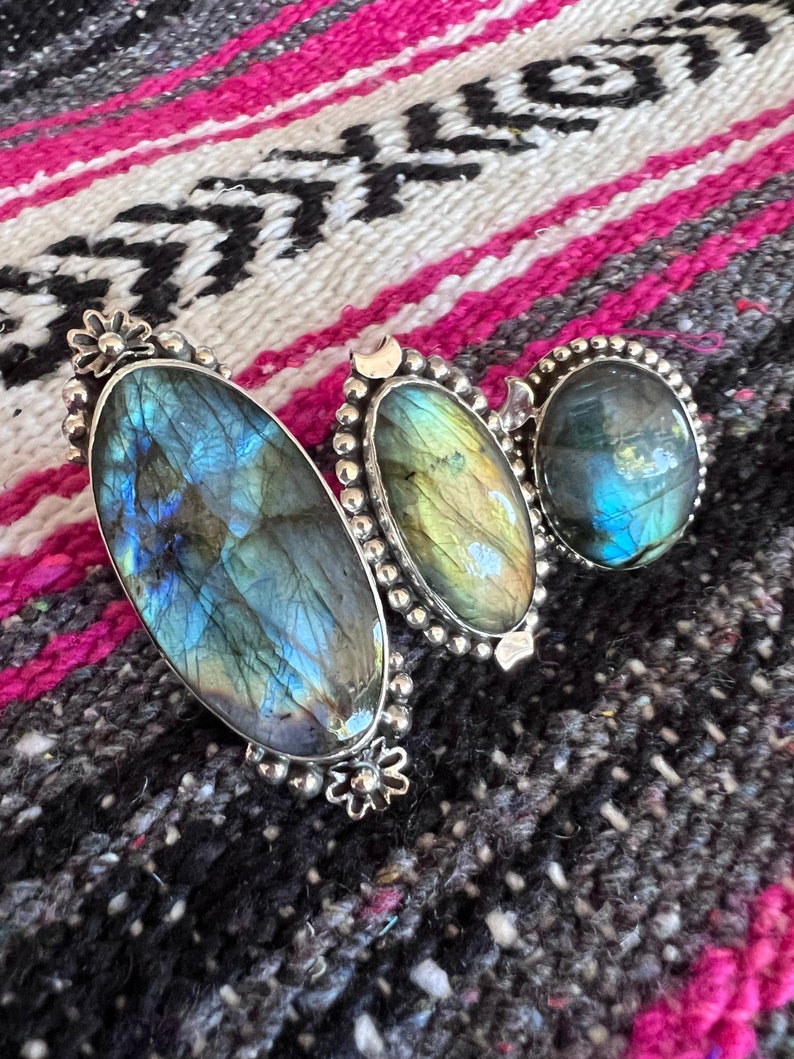 Genuine labradorite rings Authentic .925 sterling silver rings from Taxco Mexico Healing stones Stunning craftsmanship Protective amulet image 1