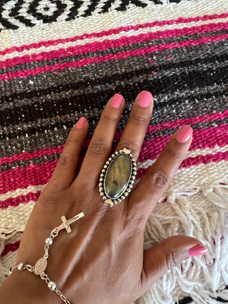 Genuine labradorite rings Authentic .925 sterling silver rings from Taxco Mexico Healing stones Stunning craftsmanship Protective amulet image 2