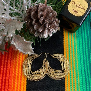 Mexican filigree gold plated earrings Authentic from Mexico Very feminine and unique design Tehuana earrings from Oaxaca Mexico Guelaguetza