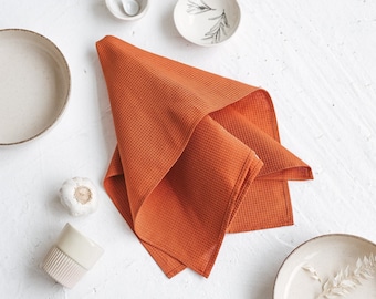 Orange Linen Tea Towel • Thick and Durable Kitchen Towel • Cotton Rich Linen Fabric • Handmade Dish Towel