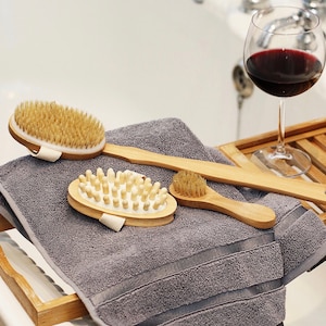 Dry Brushing Set: Bamboo Body Brush, Face Brush & Massager