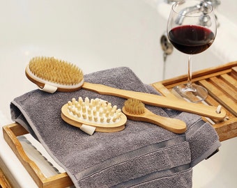 Dry Brushing Set for Face and Body • Anti Cellulite Body Massager • Natural Exfoliating Bath Shower Kit