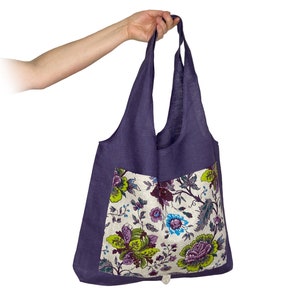 Linen Fold-up Tote with Flowers Eco friendly Reusable Shopper Bag image 7