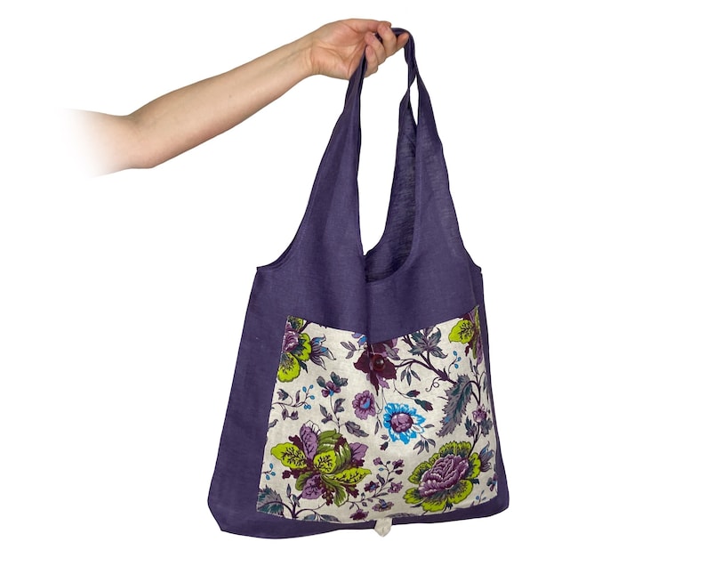 Linen Fold-up Tote with Flowers Eco friendly Reusable Shopper Bag image 7