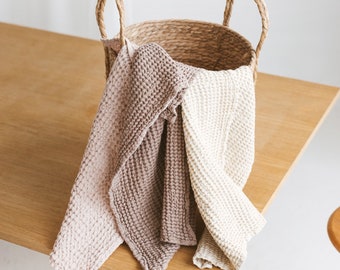 Waffle Weaved Linen Towel • Soft Face and Hand Towel • Absorbent Towel for Bathroom