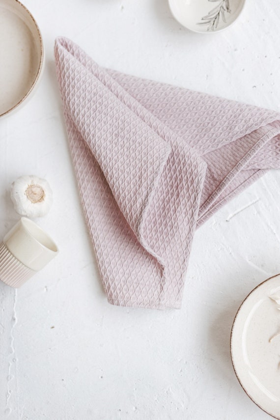 Pale Pink Linen Tea Towel Thick and Durable Kitchen Towel Cotton Rich Linen  Fabric Handmade Dish Towel 