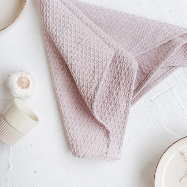 Pale Pink Linen Tea Towel • Thick and Durable Kitchen Towel • Cotton Rich Linen Fabric • Handmade Dish Towel