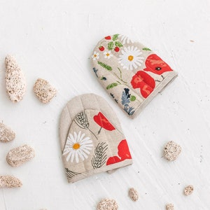 Pair of Handmade Mini Linen Kitchen Mitts • Protective Cooking Glove • WILDFLOWERS