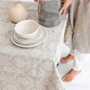 Linen Jacquard Tablecloth with Royal Pattern Large Vintage Heavyweight Tablecloth Size 147x147cm Square Table Linen image 3