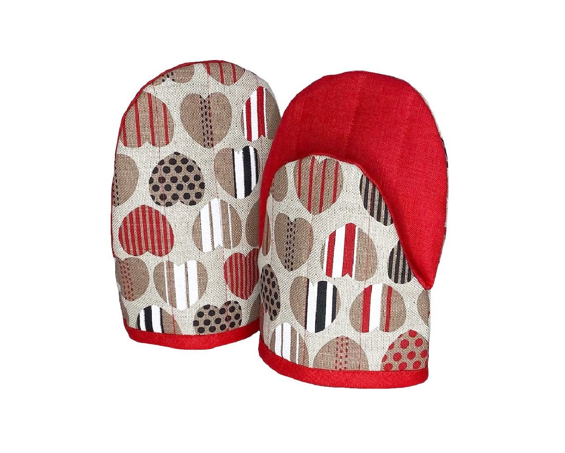 Linen Oven Mini Mitt with Hearts Single Cooking Glove Red Etsy