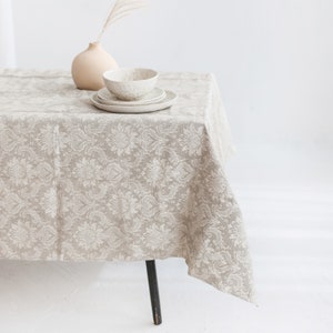 Linen Jacquard Tablecloth with Royal Pattern Large Vintage Heavyweight Tablecloth Size 147x147cm Square Table Linen image 6