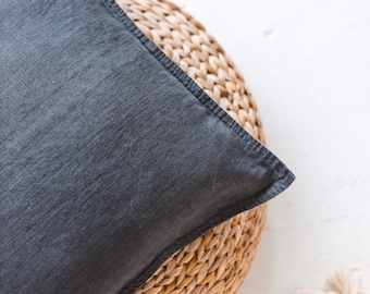 Denim Style Linen Cushion Cover • Charcoal 100% Stonewashed Linen Pillow Case with a Zip