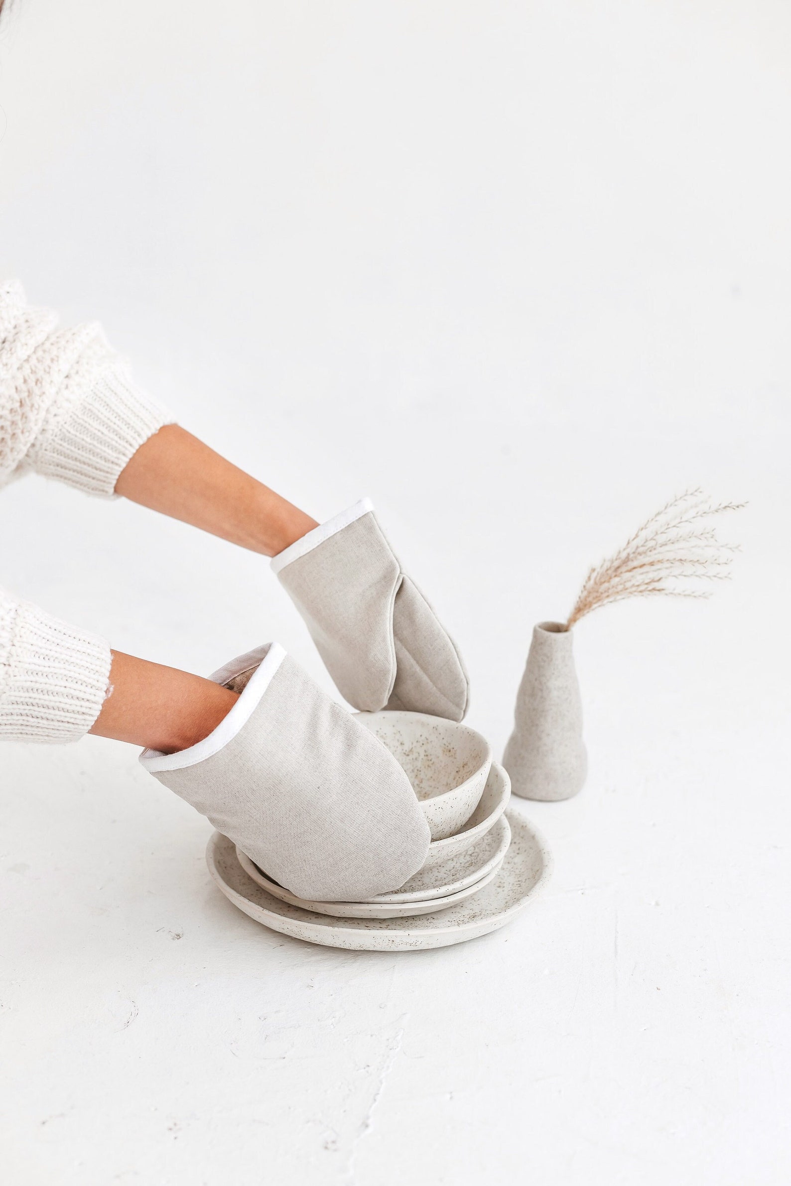 Handmade Mini Linen Kitchen Mitts • Protective Cooking Glove • PLAIN ...