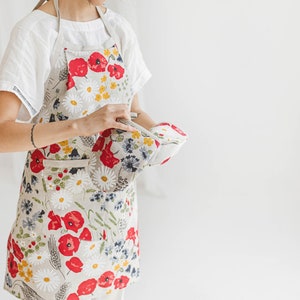 Ofenhandschuh aus Leinen mit Wildblumen Schützende Kochhandschuhe Florale Topflappen Bild 4