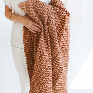 Waffle Linen Throw Blanket: Purple Yellow Melange, Chunky Bedspread (120x180cm)