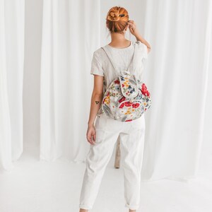 Linen Backpack Womens Girls Drawstring Boho Bag Festival Rucksack Light Summer Accessory WILDFLOWERS image 3