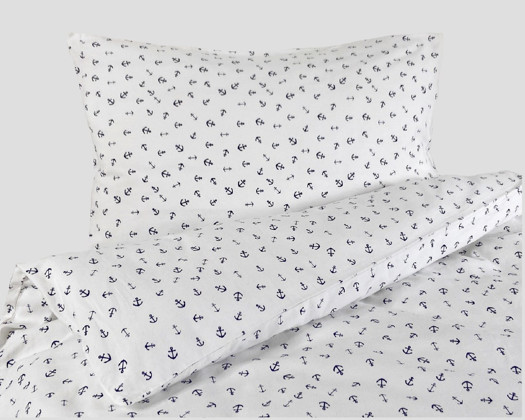 Single Bed Linen Set White Bed Linen With Anchors Etsy