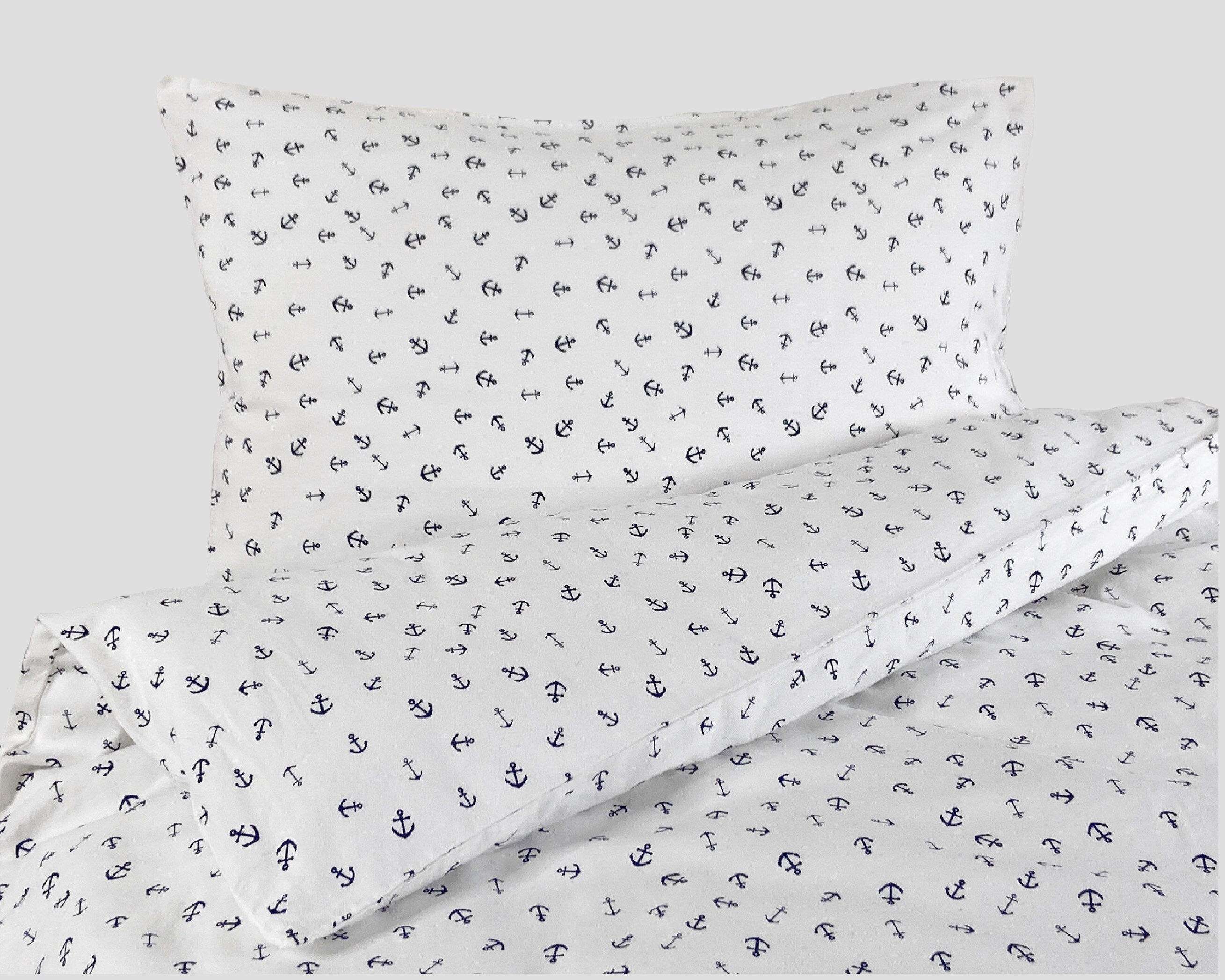 Single Bed Linen Set White Bed Linen With Anchors Etsy